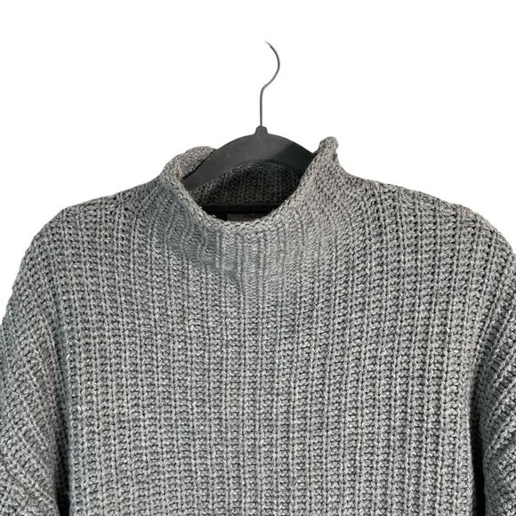 Madewell Mock Neck Side-Button Pull Over Sweater Chunky Knit Wool Blend Gray M - Picture 4 of 11